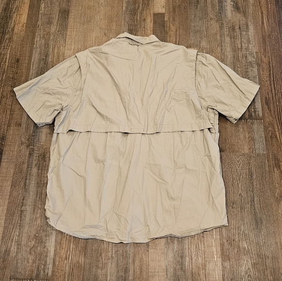 Eddie Bauer Men XL Beige Eagle Embroidered Cotton Mesh Button Short Sleeve Shirt - Picture 8 of 8